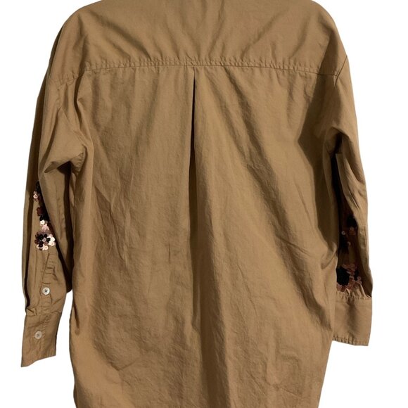 Maeve The Bennet Buttondown Sequin Shirt Tan Size XS - Picture 5 of 14